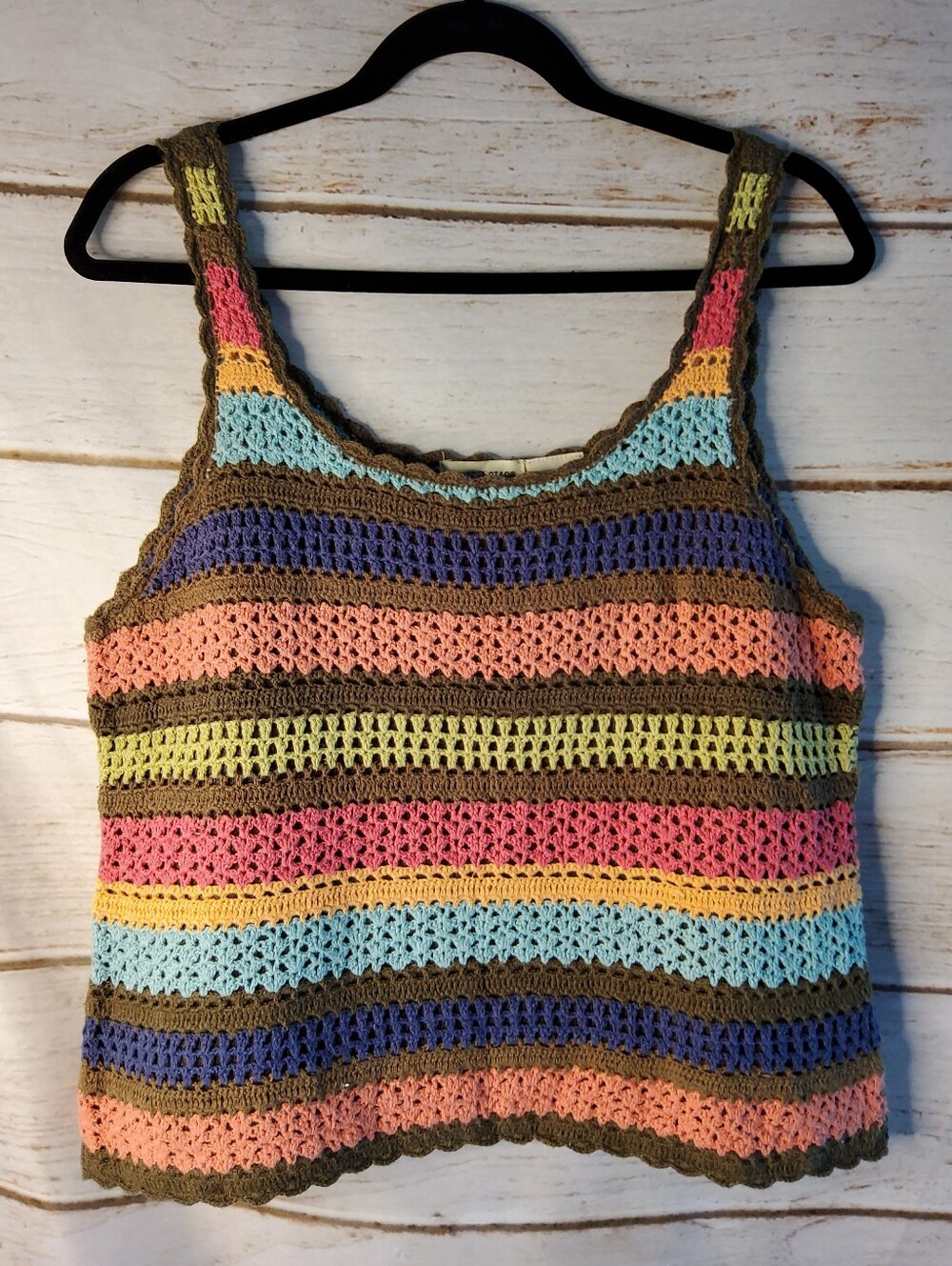 White Stag Vintage Striped Crochet Tank Top in Pastel Mix